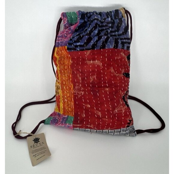 Sevya Fair Trade Bucket Bag Colorful Patchwork Boho Hippie Drawstring India NEW - Picture 1 of 6